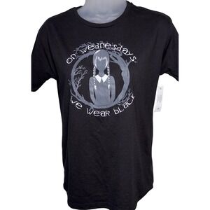 Wednesday Kids 10/12 New We Wear Black Graphic Tee Large TV show Goth Dark Adams